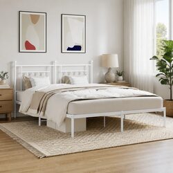 Sleek White King Size Metal Bed Frame with Headboard