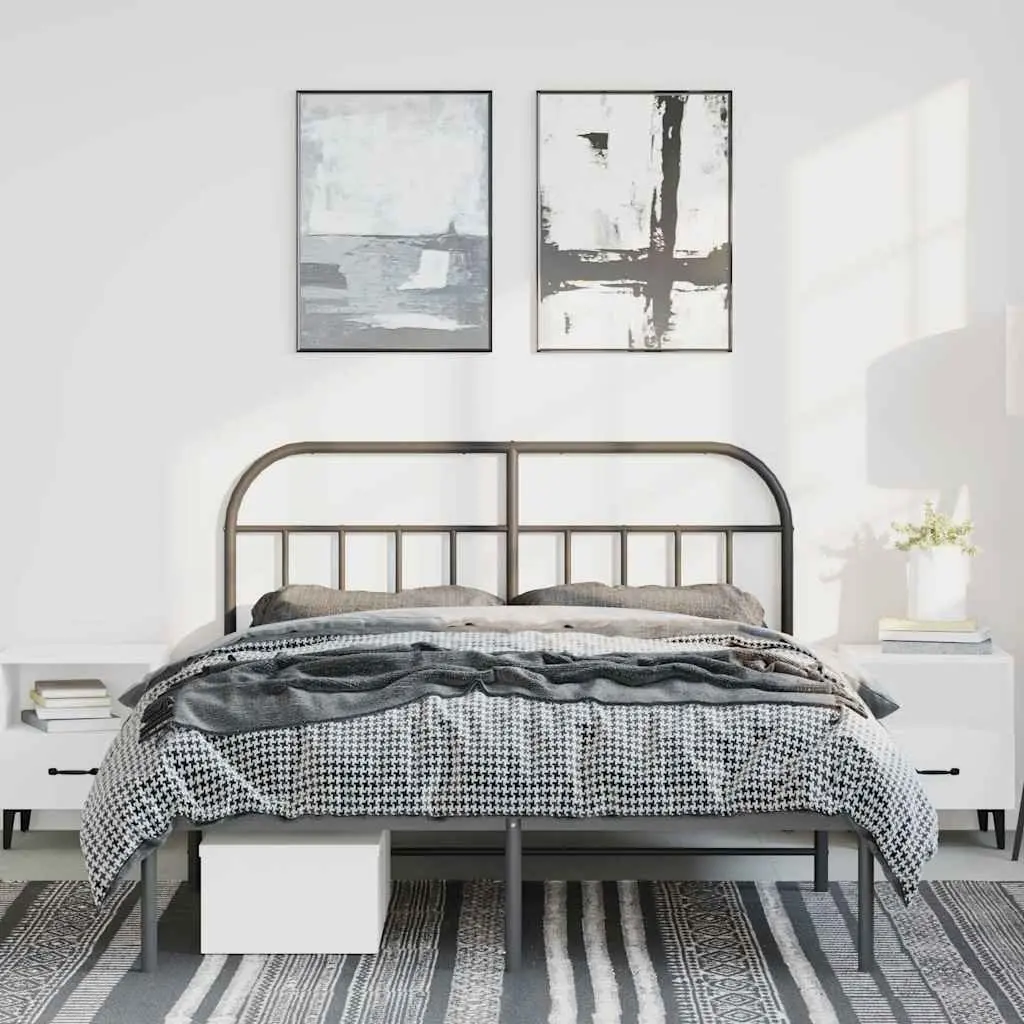 Black Metal Bed Frame with Integrated Headboard Slatted Base 150x200 cm Durable Steel Construction