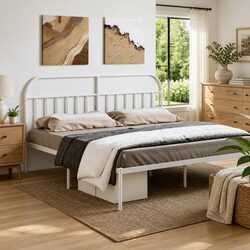 White Metal Headboard 180cm with Steel Frame Support