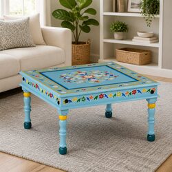 Solid Mango Wood Coffee Table in Turquoise