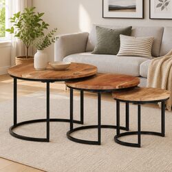 3-Piece Nesting Table Set in Solid Acacia Wood