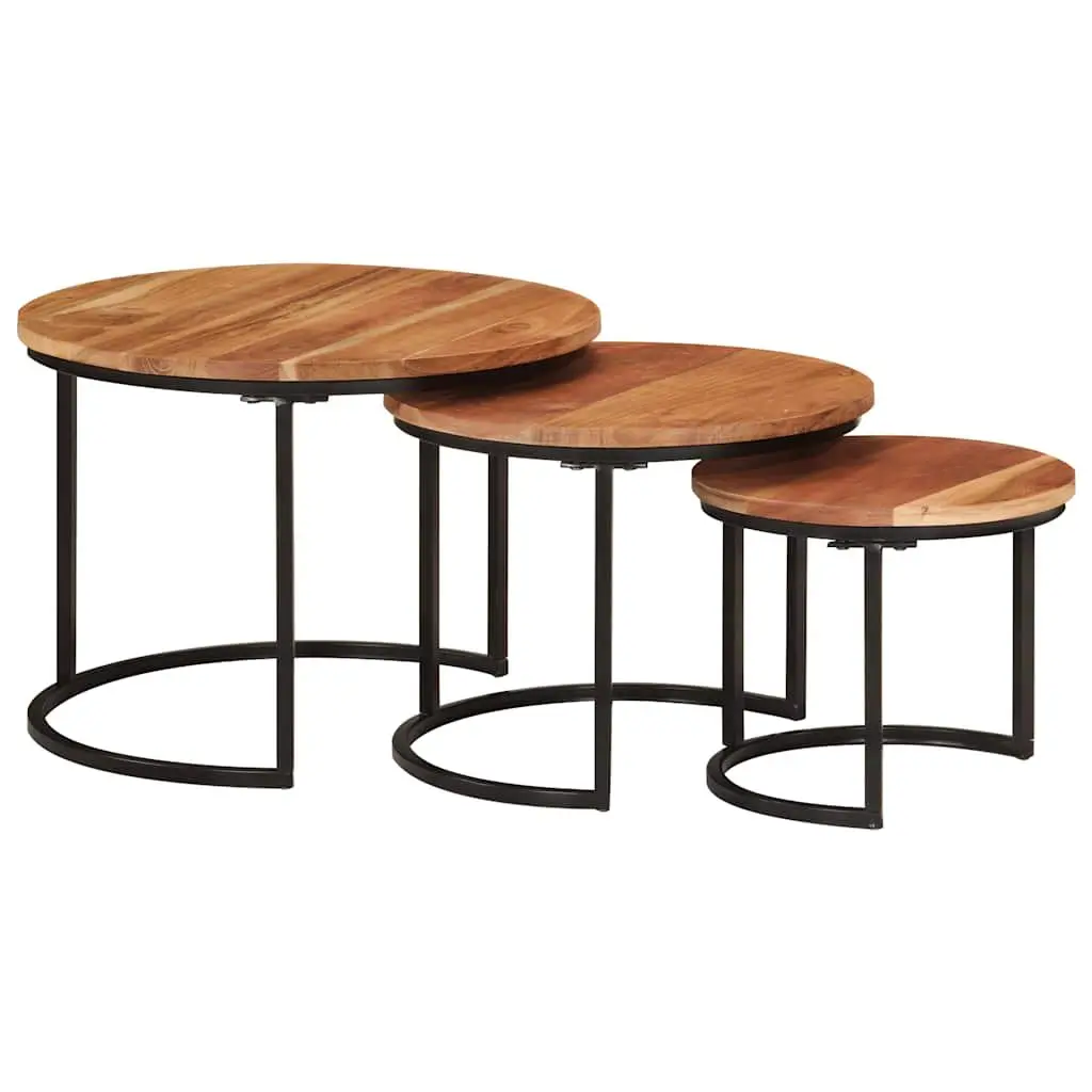Solid Acacia Wood Nesting Tables 3 Piece Brown Coffee Side Table Storage Set