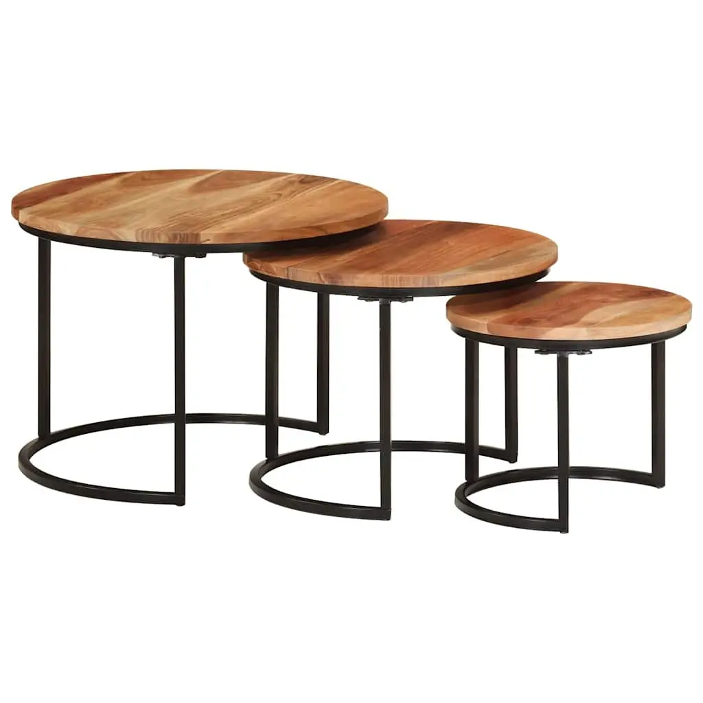 Solid Acacia Wood Nesting Tables 3 Piece Brown Coffee Side Table Storage Set