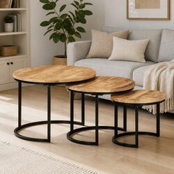Nesting Tables Set of 3 in Solid Mango Wood