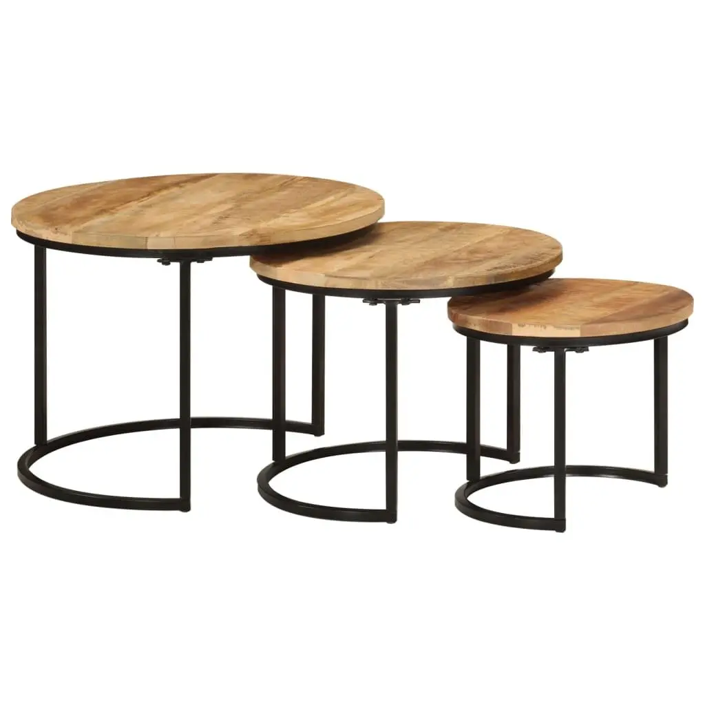 Nesting Tables Set Solid Mango Wood Coffee Table Side Table Brown