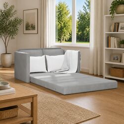 2-in-1 Floor Sofa Bed in Grey with Metal Frame
