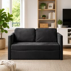 Convertible Loveseat Floor Sofa Bed in Black Velvet