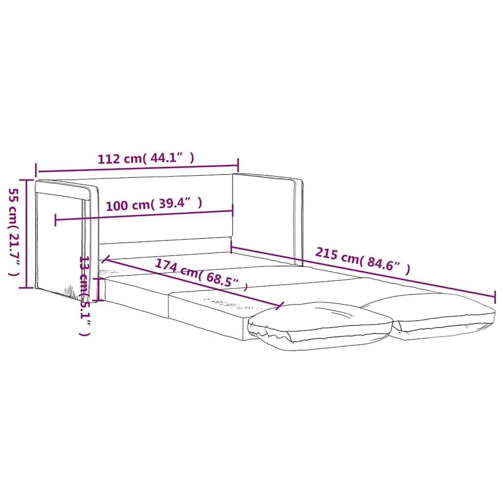 Floor Sofa Bed Convertible 2-in-1 Grey Fabric 112 x 174 x 55 cm