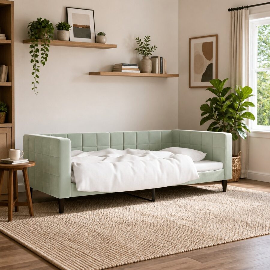 Day Bed Sofa Bed Grey Velvet 90x190 cm