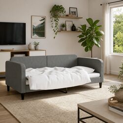 Day Bed Sofa Bed in Grey Fabric, 90x190 cm