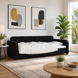 Black Velvet Day Bed Sofa 90x190cm with Sturdy Frame