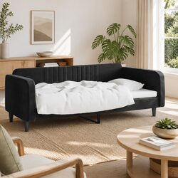 Black Velvet Upholstered Day Bed Sofa Bed 90x190 cm