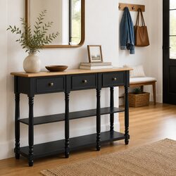 Black Console Table with Storage Features 110x30x76cm