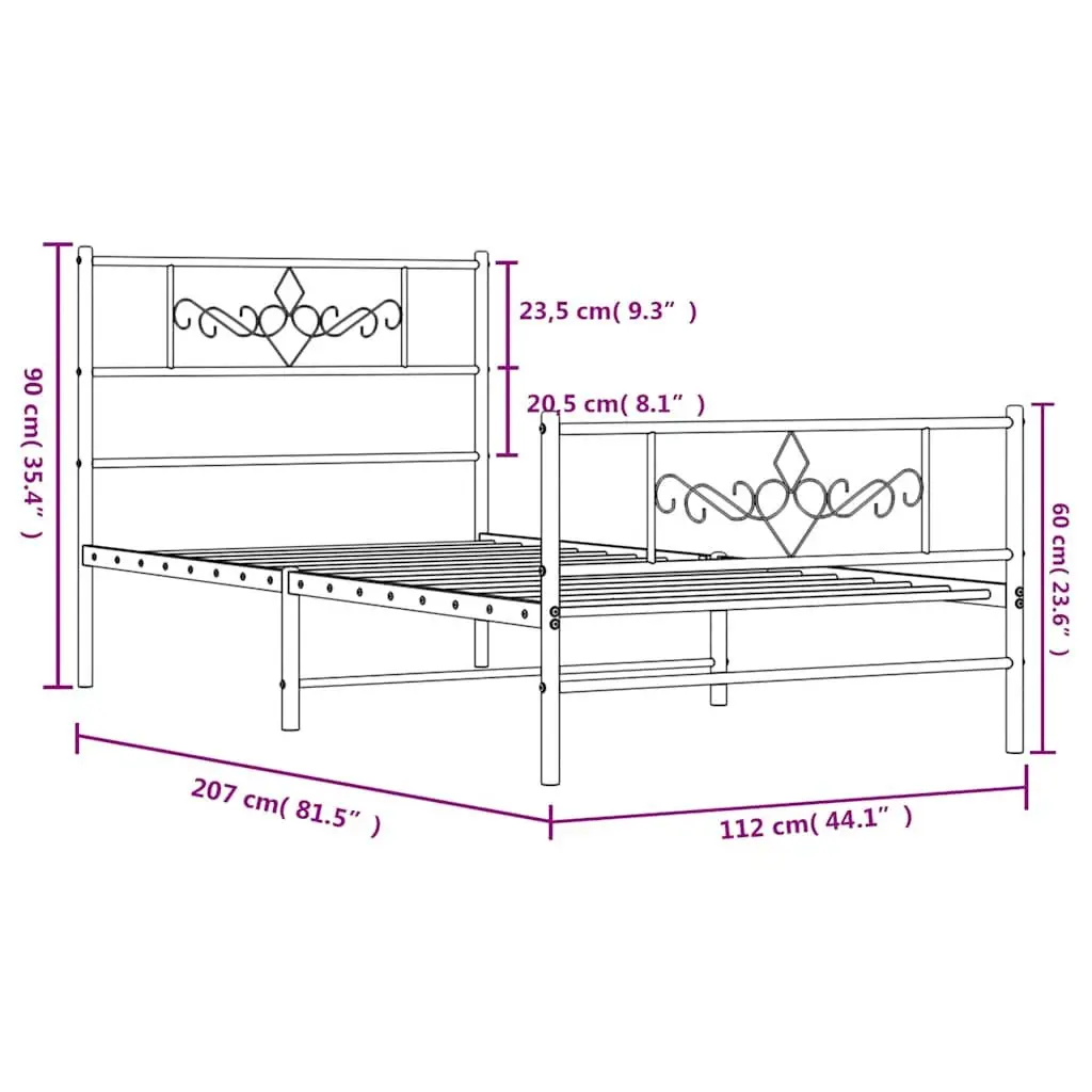 Metal Bed Frame King Single Black with Footboard 107x203 cm
