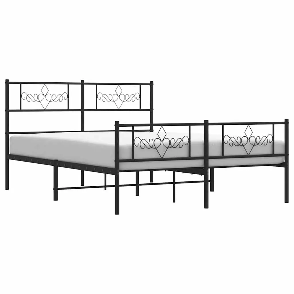 Metal Bed Frame with Headboard and Footboard 135x190 cm Black