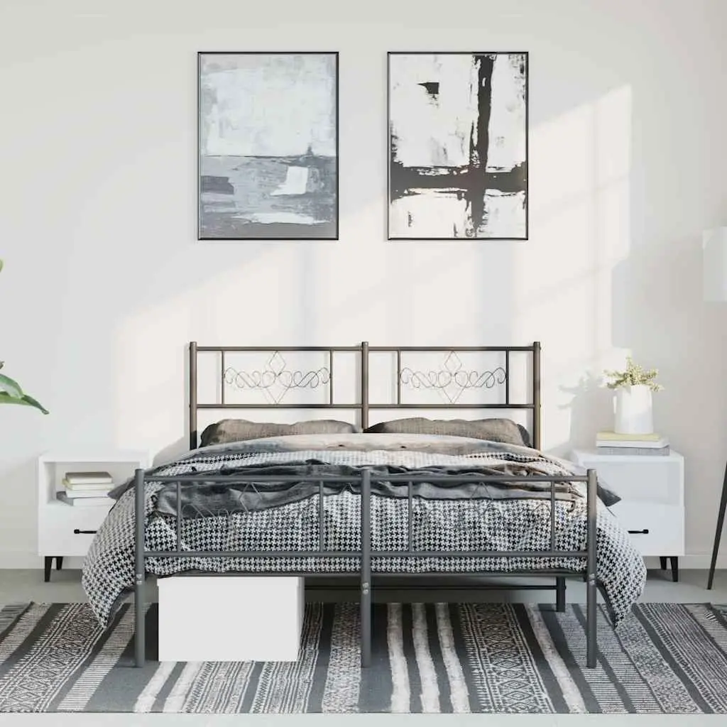 Metal Bed Frame with Headboard and Footboard 135x190 cm Black