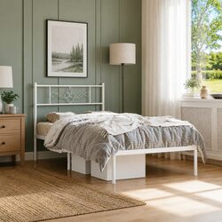 King Single Metal Bed Frame 107x203cm with White Slatted Base