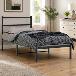Durable Metal Bed Frame with Slatted Base, 90x190 cm