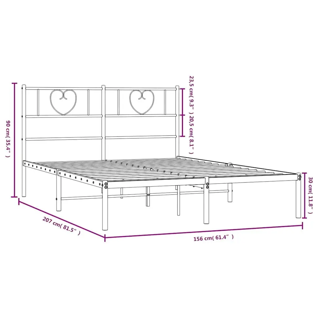 Metal Bed Frame with Headboard Support 150x200 cm Black