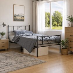 Sleek Black Metal Bed Frame: King Single Durable Design