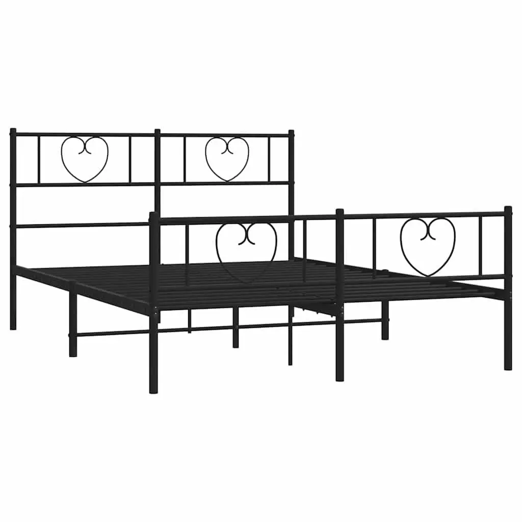 Metal Bed Frame Sturdy Slatted Base 135x190 cm Black