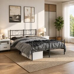 Metal Bed Frame 150x200cm with Slatted Base in Black