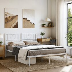 White Metal Bed Frame with Headboard 150x200 cm