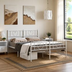 Durable Metal Bed Frame 150x200 cm White