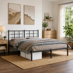 Black Steel Bed Frame with Headboard 150x200 cm