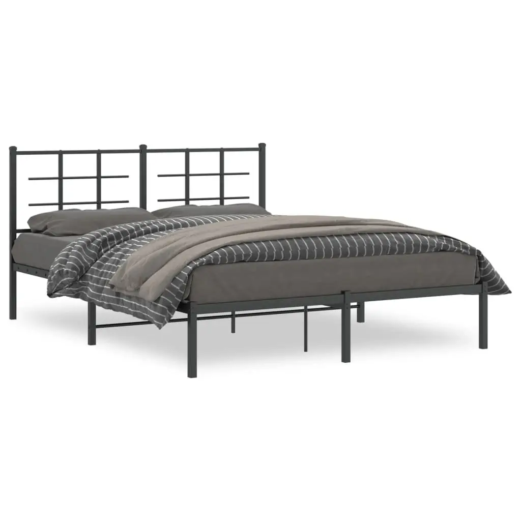 Steel Bed Frame Black 150x200 cm with Headboard for Bedroom Comfort and Storage