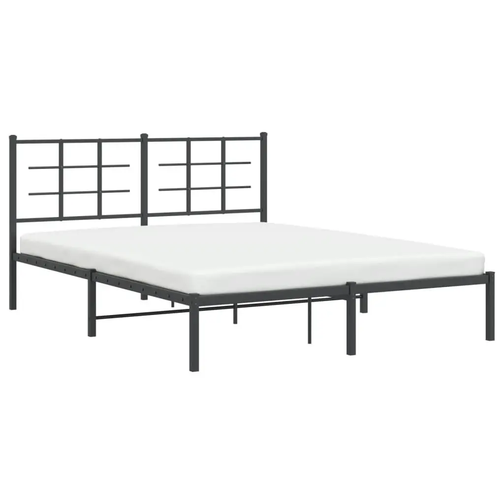 Steel Bed Frame Black 150x200 cm with Headboard for Bedroom Comfort and Storage
