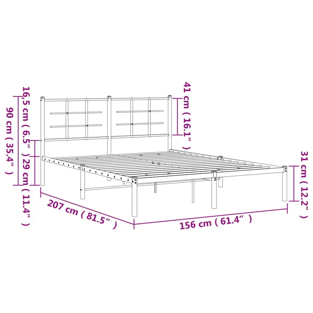 Steel Bed Frame Black 150x200 cm with Headboard for Bedroom Comfort and Storage