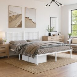 Metal Bed Frame with Headboard 150x200 cm in White