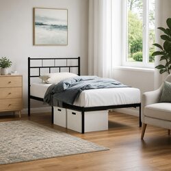 Metal Bed Frame King Single 107x203 cm Black with Headboard