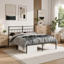 Metal Bed Frame with Headboard 150x200 cm in Black