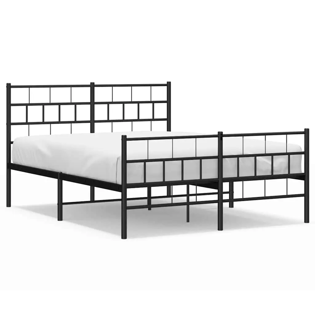 Metal Bed Frame with Headboard and Footboard 150x200 cm Black