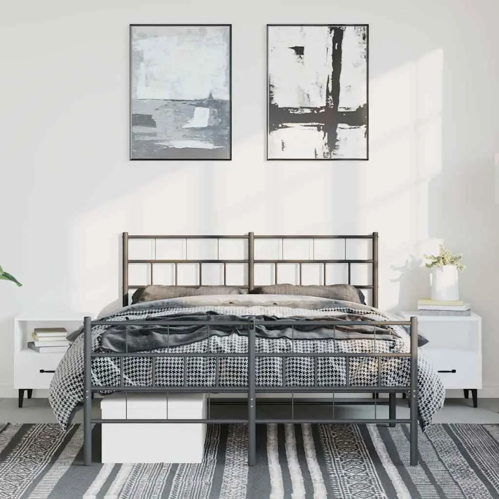 Metal Bed Frame with Headboard and Footboard 150x200 cm Black