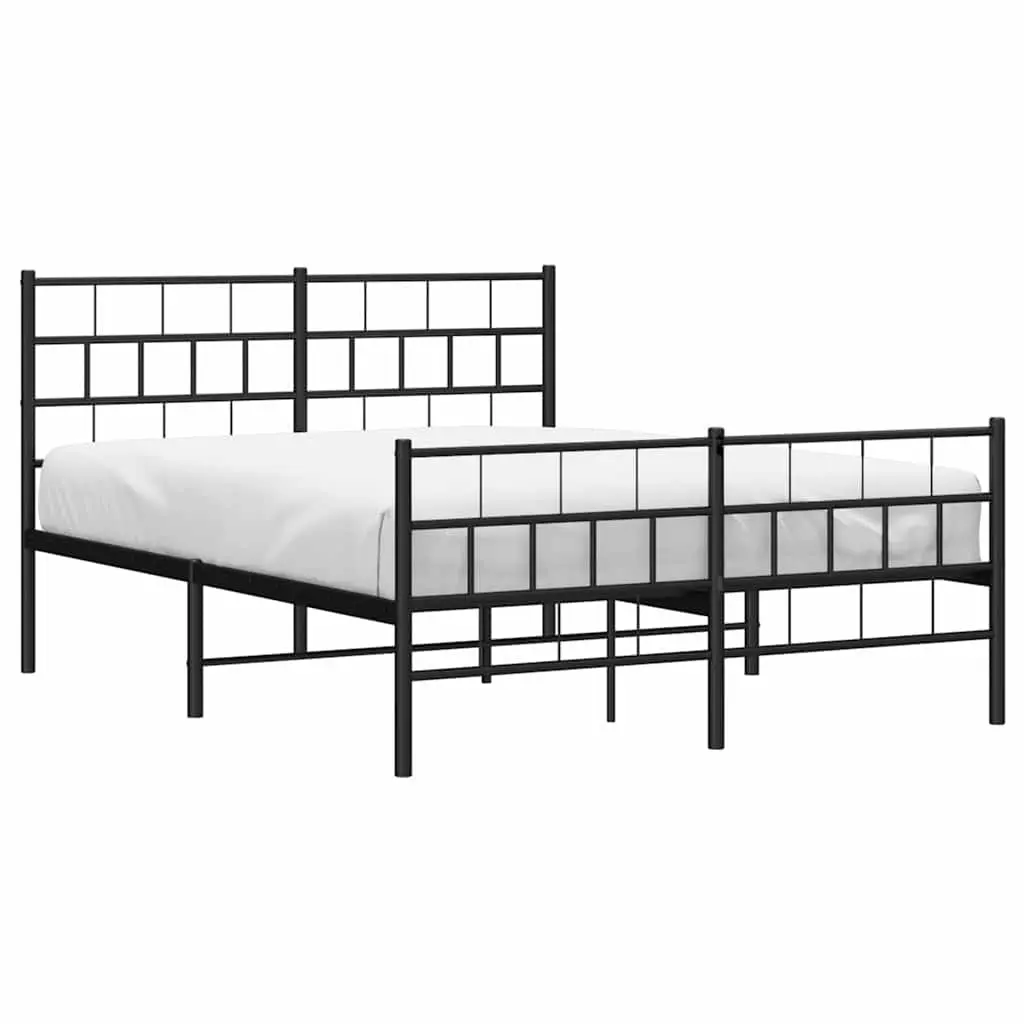 Metal Bed Frame with Headboard and Footboard 150x200 cm Black