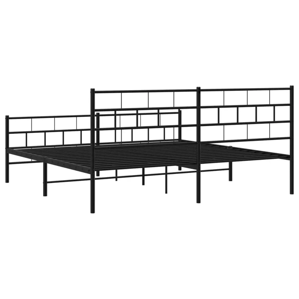 Metal Bed Frame King Size Sturdy Black with Headboard and Footboard