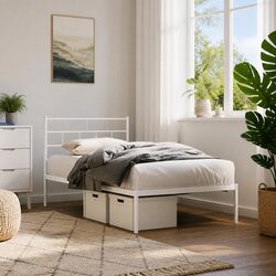 King Single Metal Bed Frame 107x203 cm with Headboard