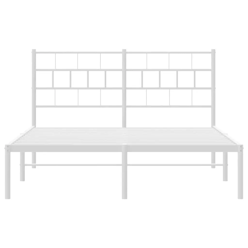 Metal Bed Frame with Headboard 150x200 cm White Steel Slats