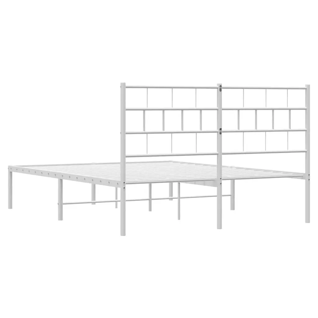 Metal Bed Frame with Headboard 150x200 cm White Steel Slats