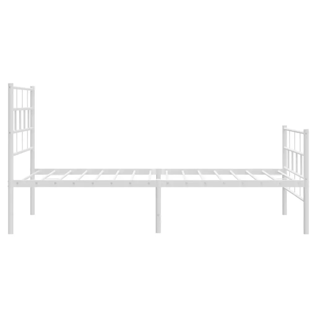 Metal Bed Frame King Single White Footboard Powder Coated Steel Slatted