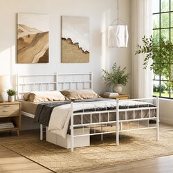 135x190 cm Metal Bed Frame with Footboard in White