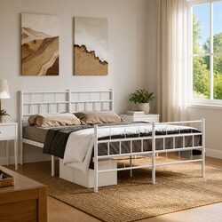 Metal Bed Frame with Footboard White 150x200 cm