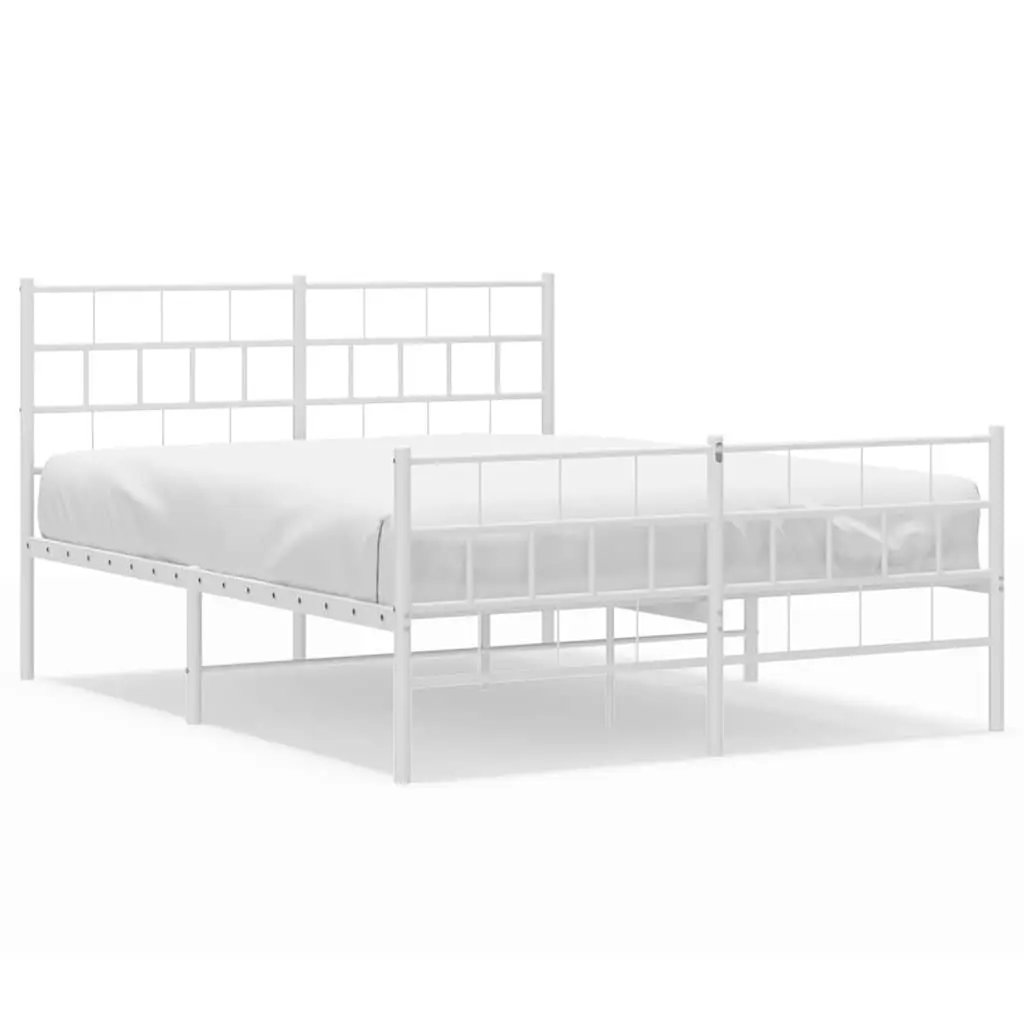 Metal Bed Frame White Slatted Base 150x200 cm with Footboard for Bedroom
