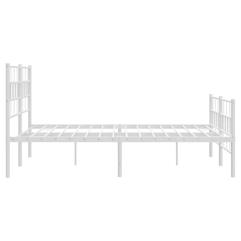 Metal Bed Frame White Slatted Base 150x200 cm with Footboard for Bedroom