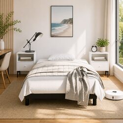 King Single Black Velvet Bed Frame with Platform Design