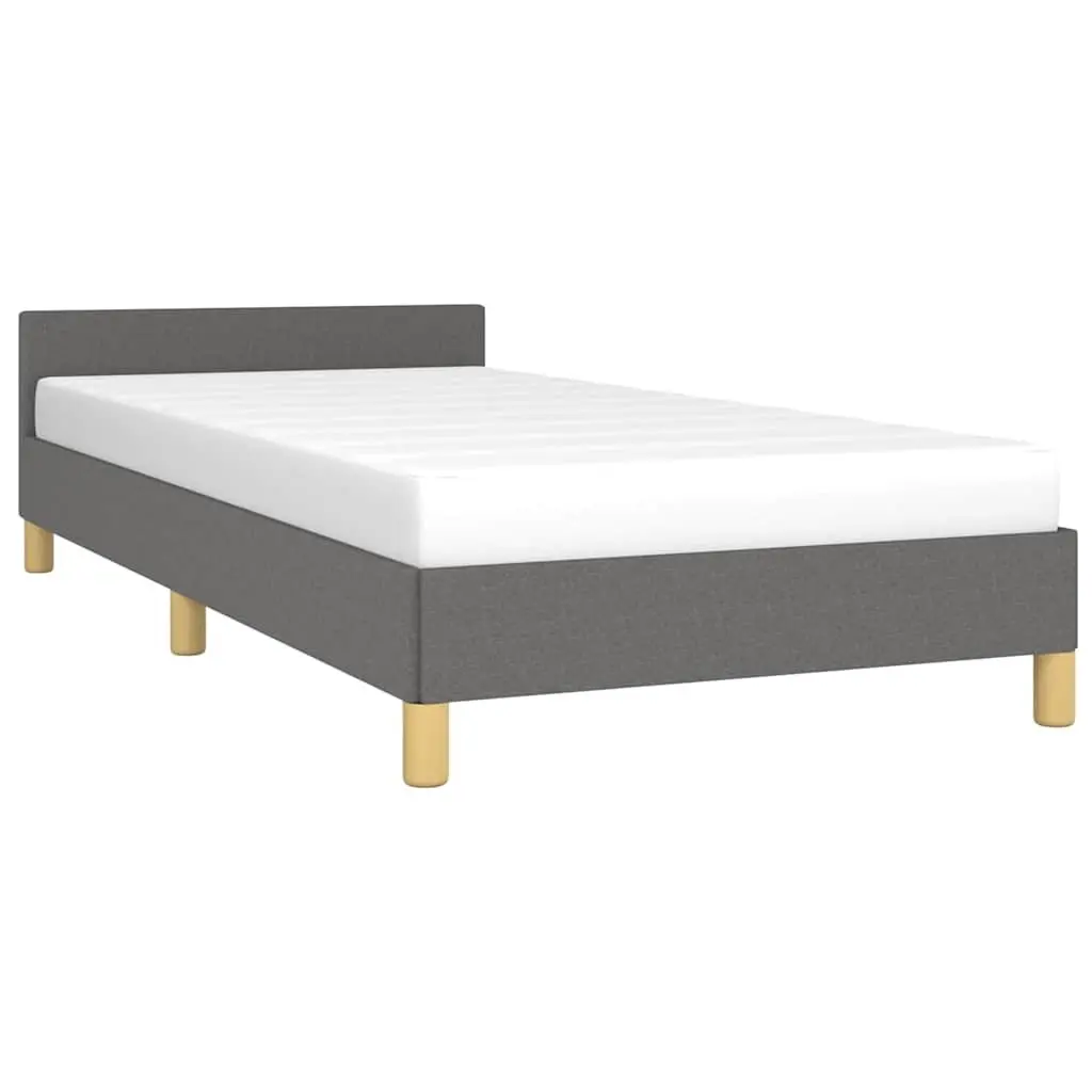 King Single Size Bed Frame Grey Fabric Upholstered Headboard Durable Slats Support
