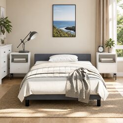 King Single Bed Frame in Grey Velvet with Plywood Slats